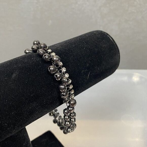 gunmetal silver colored chain and rhinstone dangle bracelet. 8.25” adjustable - Picture 4 of 6